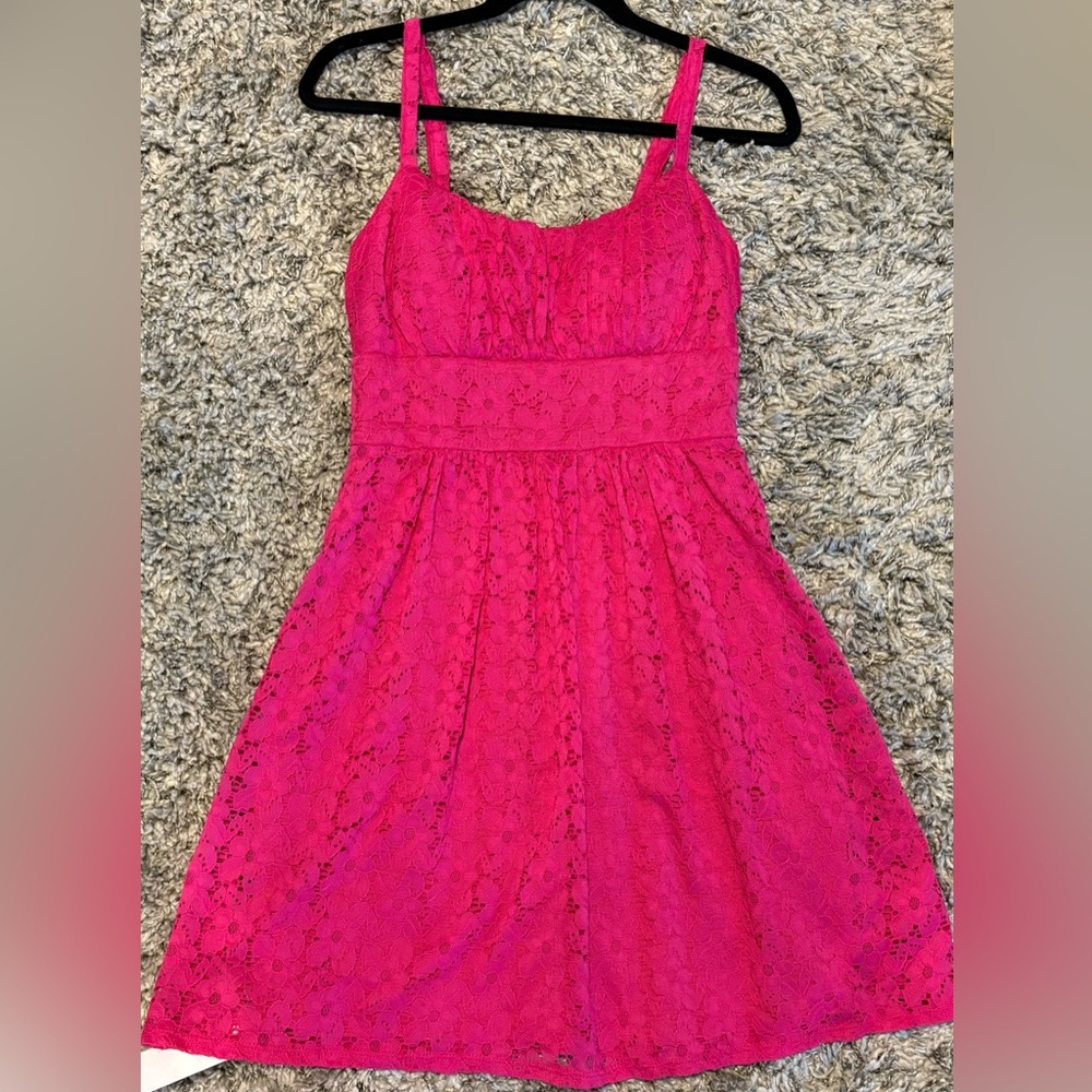 B. Smart Pink Lace Midi Dress